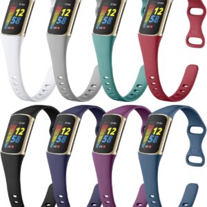Maledan 8 Pack Band Compatible with Fitbit Charge 5/Charge 6 Bands for Women Men, Soft Slim Silicone Waterproof Sport Strap Replacement Wristband Accessories for Fitbit Charge 5/6 Fitness Tracker