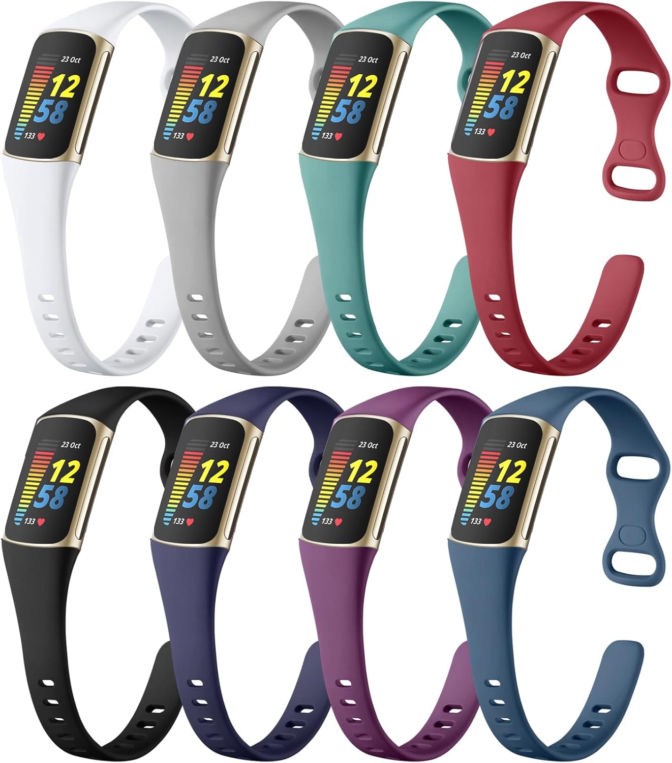 Maledan 8 Pack Band Compatible with Fitbit Charge 5/Charge 6 Bands for Women Men, Soft Slim Silicone Waterproof Sport Strap Replacement Wristband Accessories for Fitbit Charge 5/6 Fitness Tracker