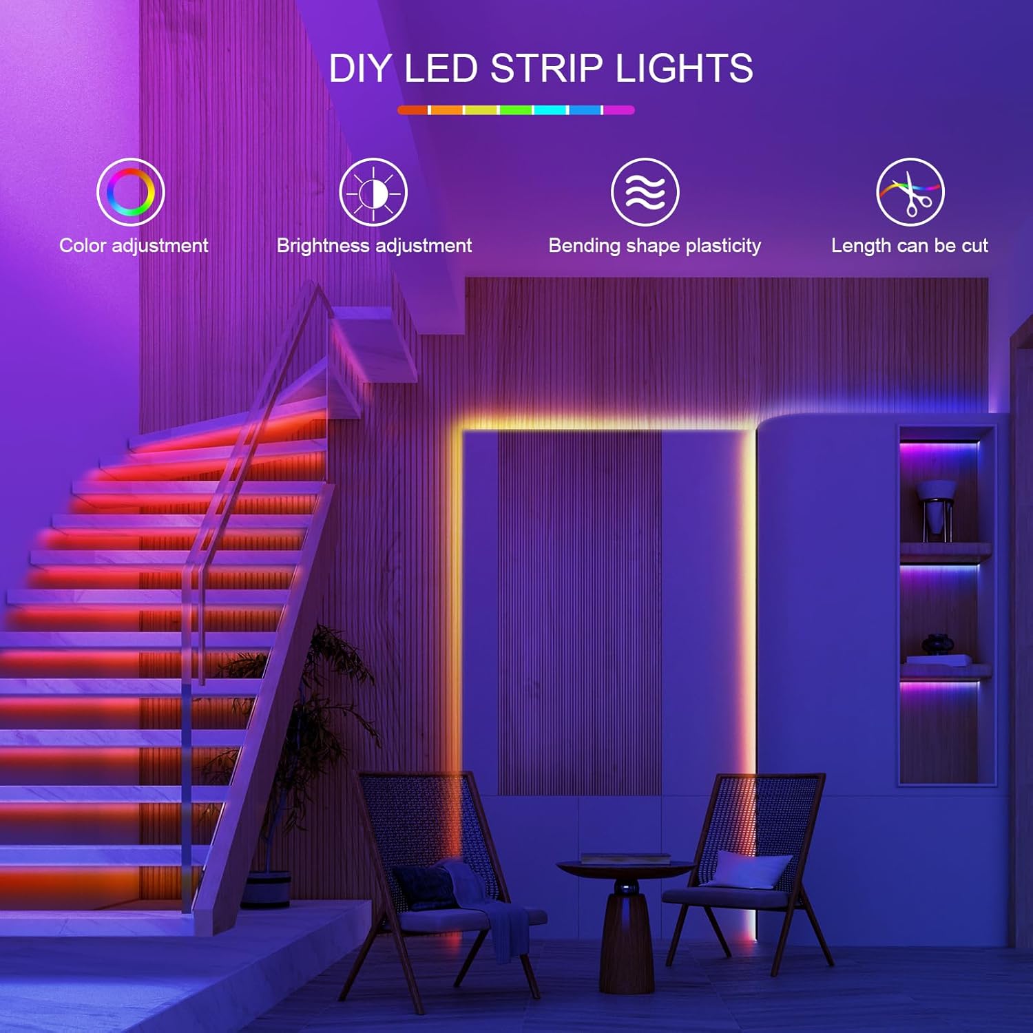 HBOWMDJIA 100ft Led Lights for Bedroom, Led Strip Lights Music Sync Corlor Changing, Led Light Strip with Remote & App Control RGB Strip, Led Lights for Room Dorm Home Classroom Ceiling Decor - Image 7