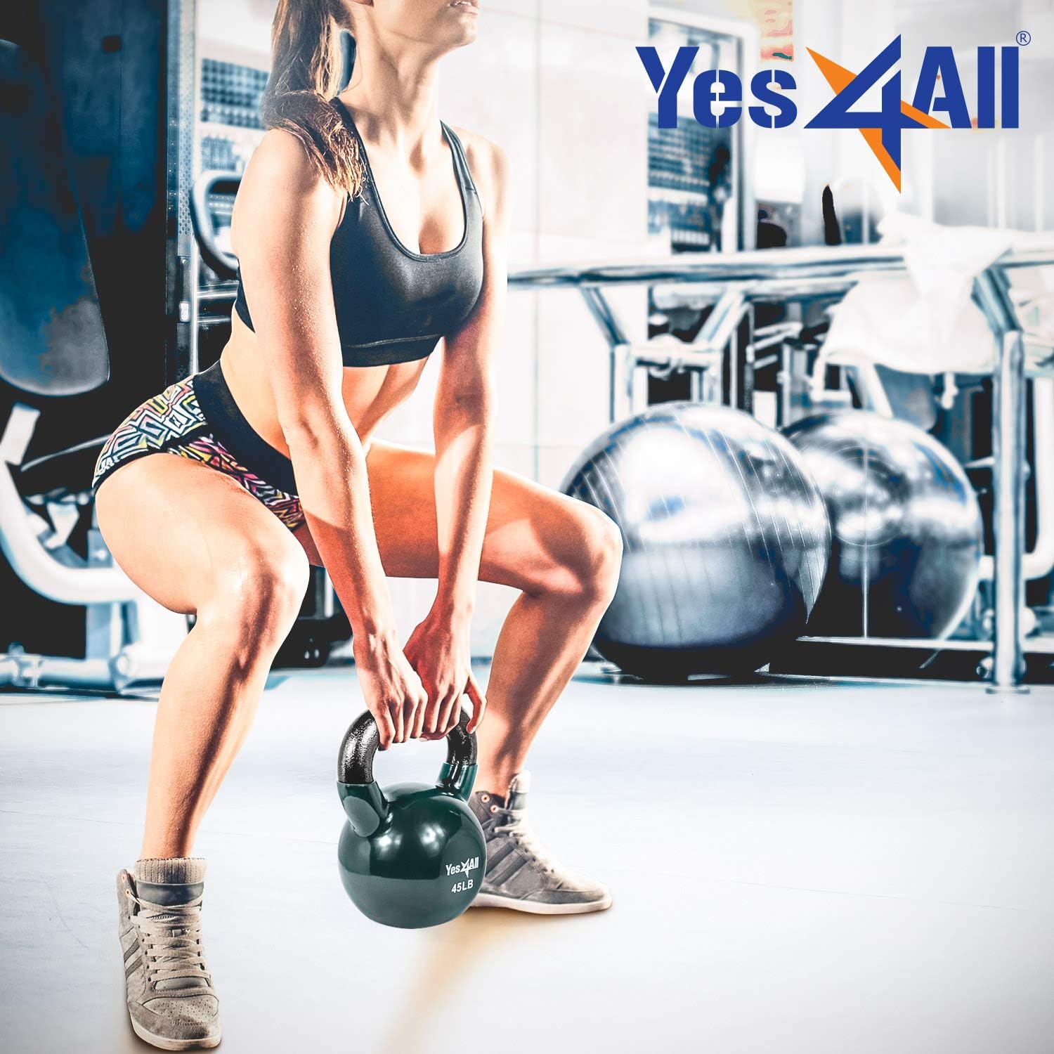 Yes4All Kettlebell, Vinyl Coated Kettlebell Cast Iron Sets with Stable Flat Bottom for Full Body Workout, Push up, Grip Strength Training & Weights Exercises - Image 4