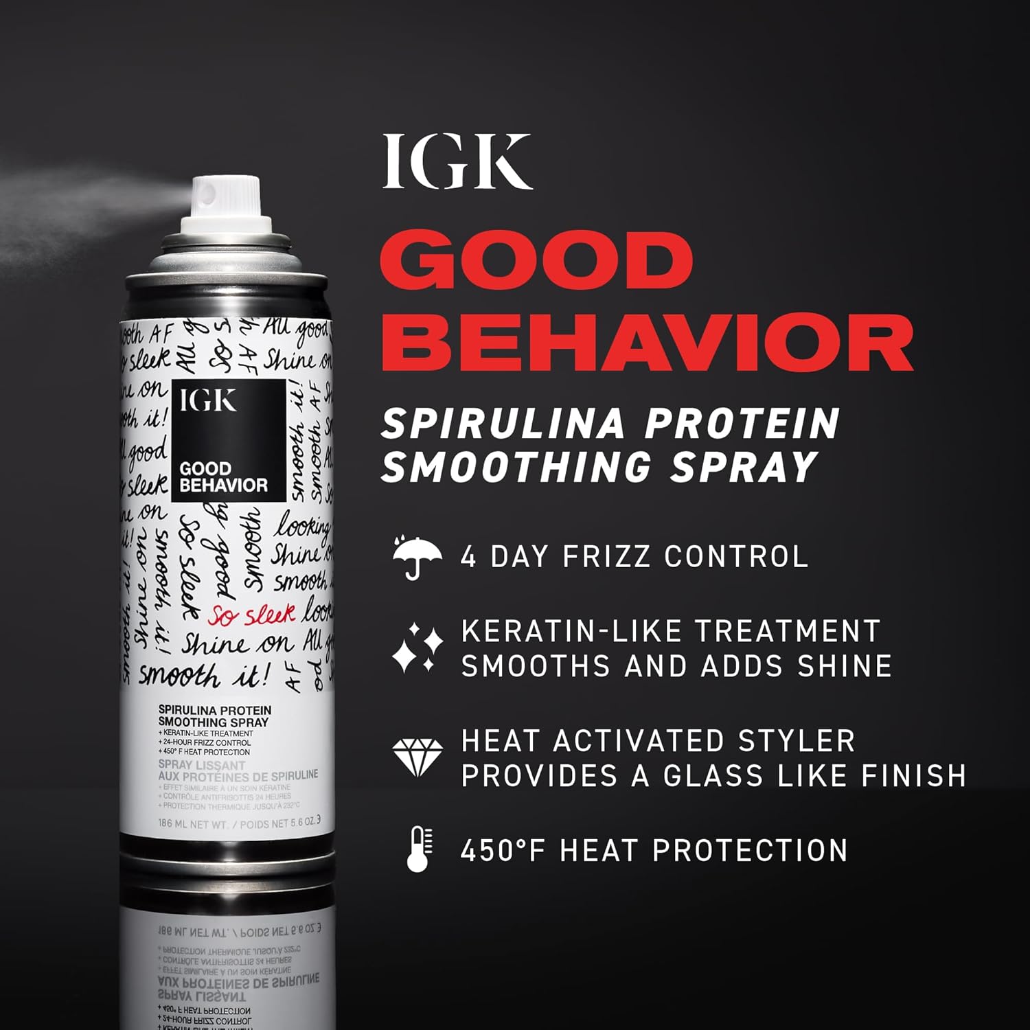 IGK GOOD BEHAVIOR Spirulina Protein Smoothing Spray | Frizz Control + Heat Protectant | Vegan + Cruelty Free | 5.6 Oz - Image 2