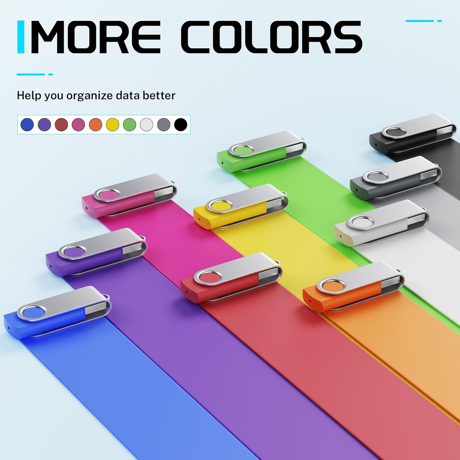 FEBNISCTE 64GB Flash Drive 10 Pack, Thumb Drive High Capacity Multicolour, Bulk USB Flash Drives 64 GB Metal Swivel, USB 2.0 Jump Drive Portable, Pen Drive Zip High Speed for Data Storage - Image 7