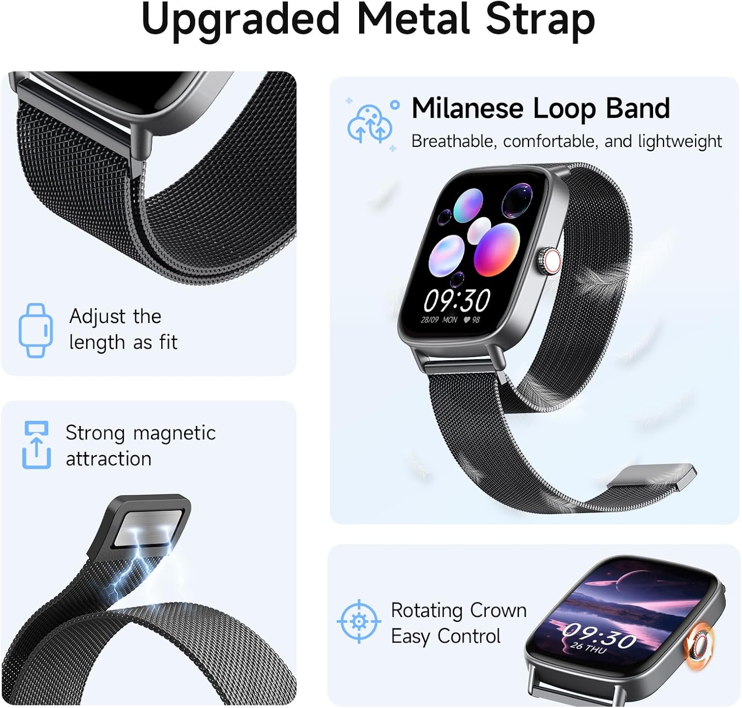 Smart Watch for Women, 1.85" HD Smartwatch Compatible iPhone/Samsung/Android (Answer/Make Calls), 100+ Sport Modes Fitness Tracker with Heart Rate/Sleep/SpO2 Monitor, IP68 Waterproof, Metal Band - Image 8