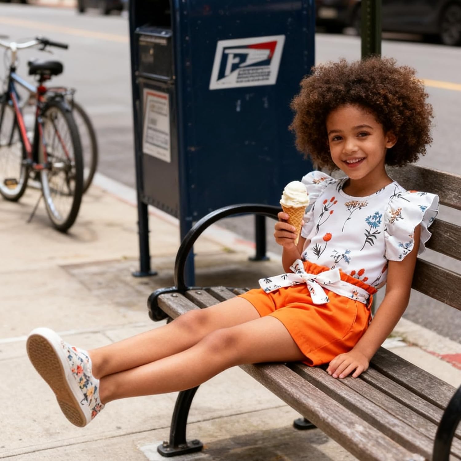 3-8T Toddler Kid Girl Outfits Clothes Ruffle Short Sleeve Floral T-Shirt Top Summer Shorts with Belt - Image 4