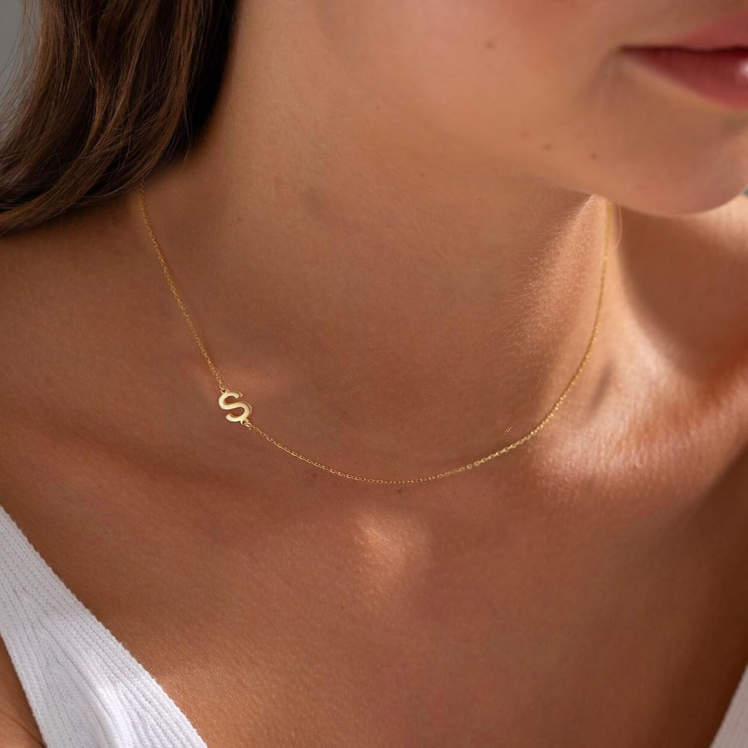 LuckFairy Initial Necklaces for Women, Dainty Gold Letter Necklace 14k Gold Plated Sideways Initial Necklace Cute Name Simple Choker Necklaces for Women Trendy Jewelry Gifts - Image 4