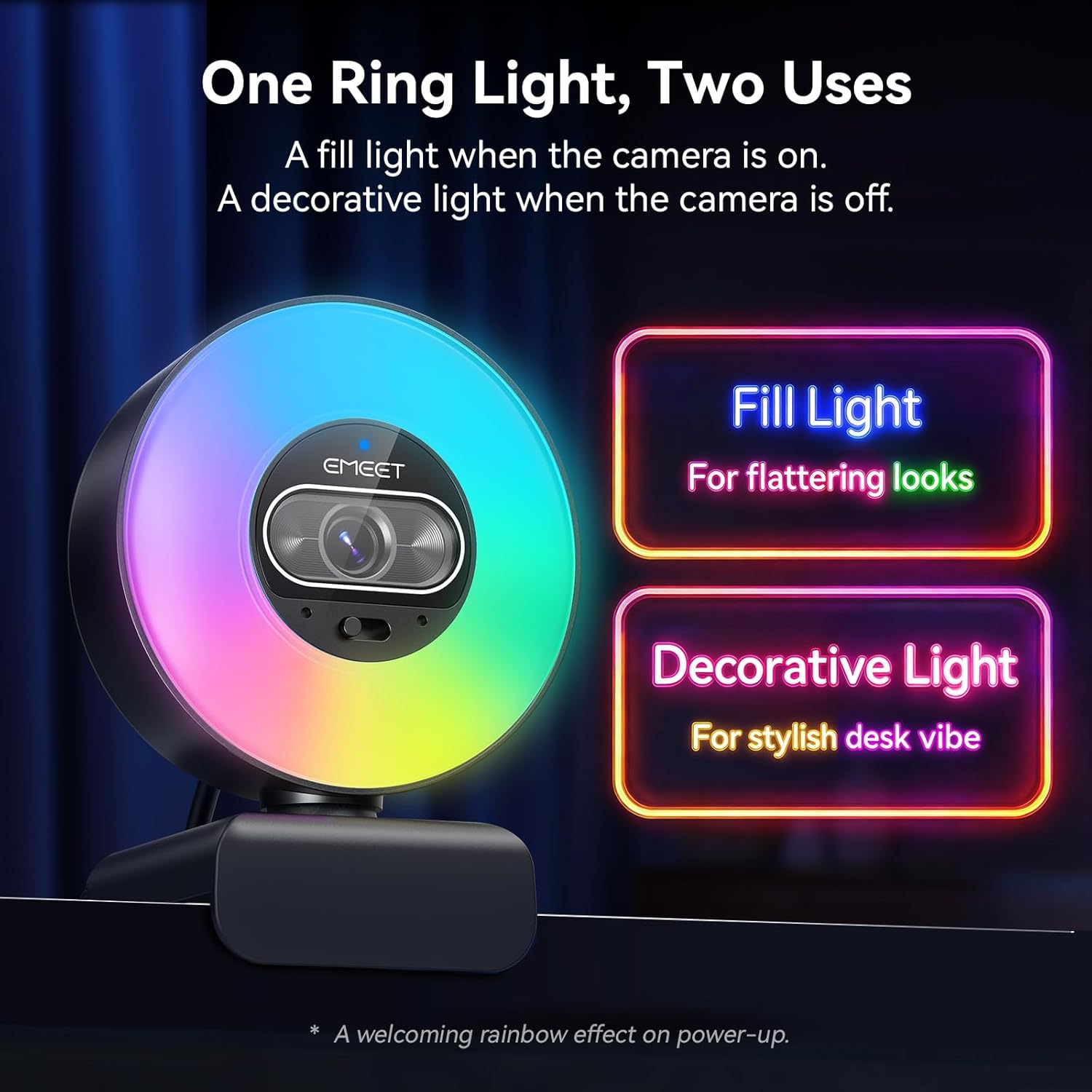 EMEET S600L 4K Webcam for Streaming with Ring Light, 4 Lighting Modes, Rainbow Effect, 1/2" Sensor, AI Imaging, 0.2S PDAF, 2 Mics, Dial Control, 4K Webcam with Light for OBS/Twitch/YouTube/Zoom/PC/Mac - Image 6