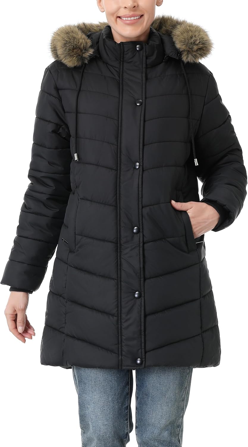 Women's Long Winter Puffer Coat Warm Thicken Fleece Lined Down Jacket Waterproof Detachable Hooded Parka - Image 2