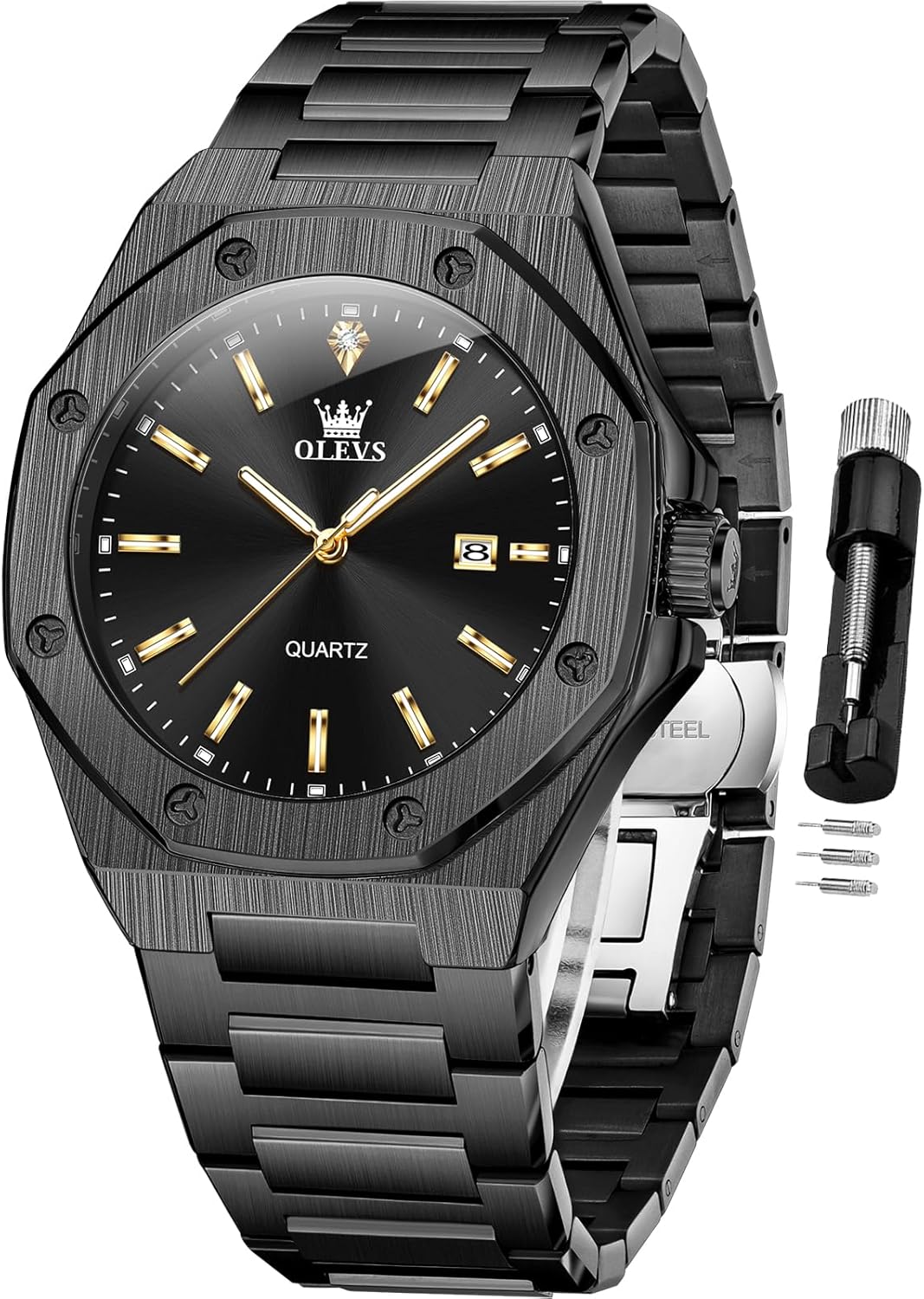 OLEVS Watch for Men Business Diamond Easy Read Men's Wristwatches Analog Luxury Date Stainless Steel Waterproof Luminous Dress Mens Watches
