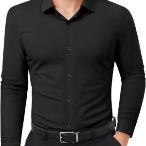 Lion Nardo Slim Fit Dress Shirts for Men Stretch Muscle Fit Long Sleeve Dress Shirts Wrinkle Free Formal Button Down Shirts