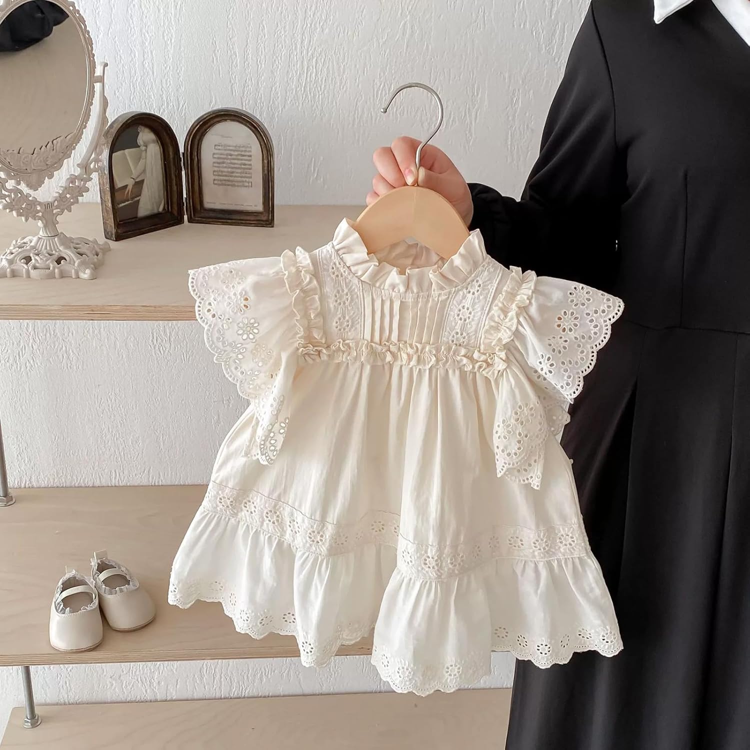 Summer Toddler Girls’ Cotton - Spandex Frilled Princess Dress with Lace Trim and Flutter Sleeves - Image 5