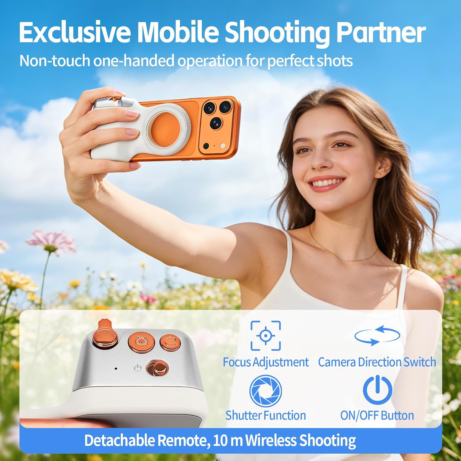 Magnetic Phone Camera Grip,Smartphone Shooting Holder, Selfie Handle Fun Shot Magnetic Grip for iPhone & Android with Wireless Shutter Button, Creator Kit for TikTok/Selfies/Photography/Video - Image 2