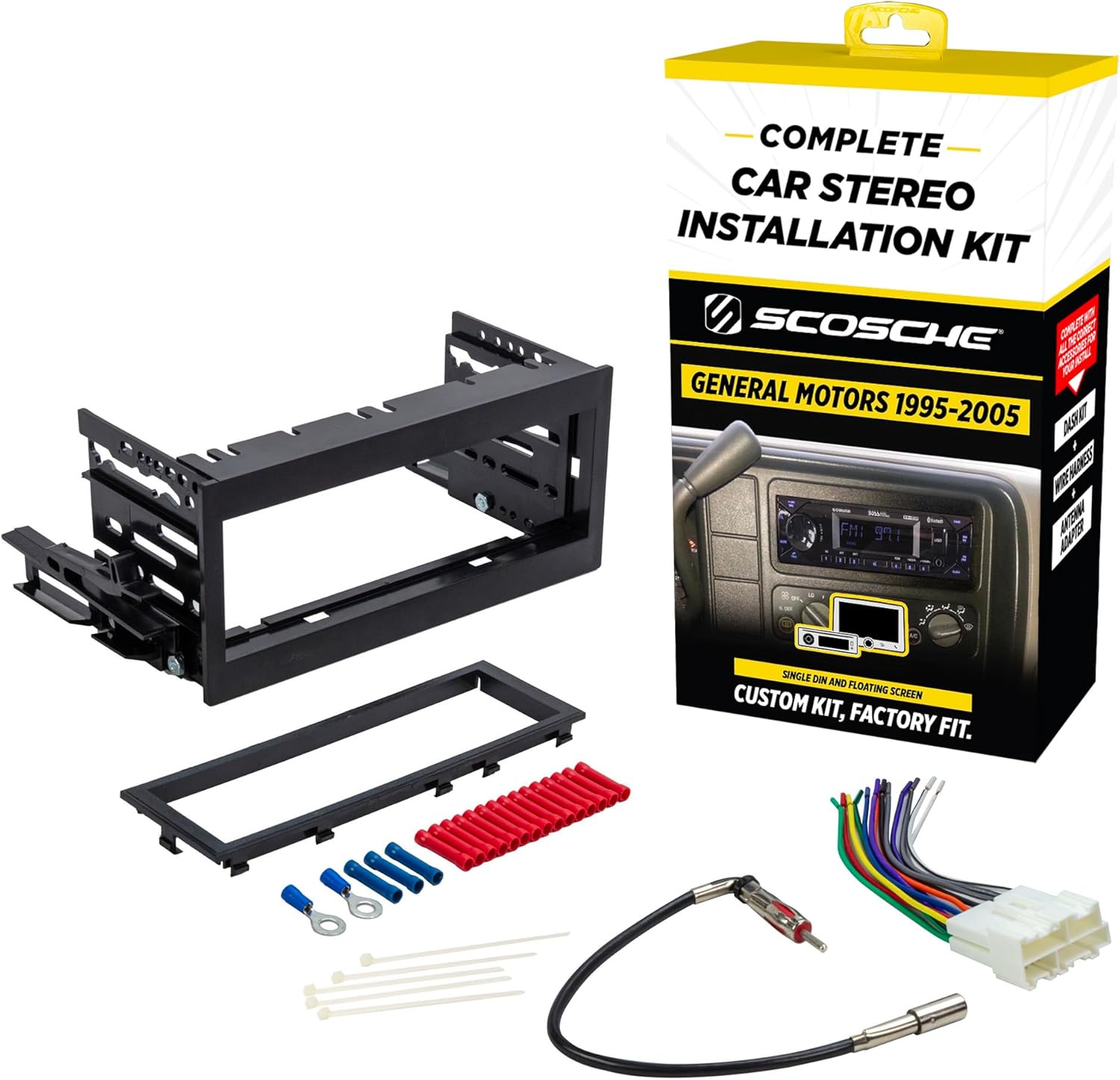 Scosche GM9505CS Complete Single DIN Stereo Installation Kit for Select Non-Amplified 1995-05 GM Full Size Trucks and SUV's - No Steering Wheel Remote - See Fit Guide in Images to Verify Your Vehicle