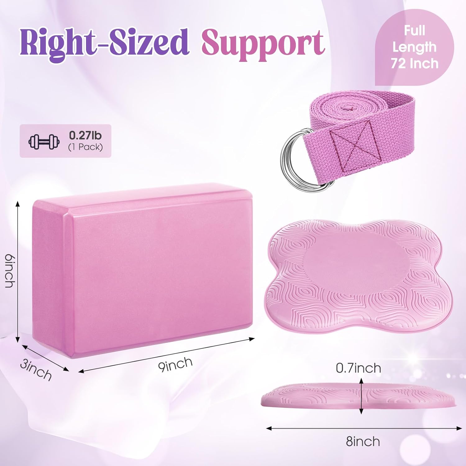 RoundFunny 5 Pcs Yoga Blocks Knee Pads Yoga Strap Set Soft Premium Foam Blocks Accessories for Pilates Meditation General Fitness Stability, Kneeling, Balance, Deepen Stretches and Toning - Image 2