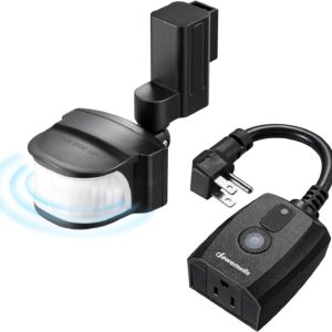 DEWENWILS Motion Sensor Outlet, Indoor Outdoor Motion Sensor Plug Outlet, Adjustable Sensing Angle,50FT Detection Range, 100FT Wireless Light Switch Transmitter, No Wiring, Long Time Delay