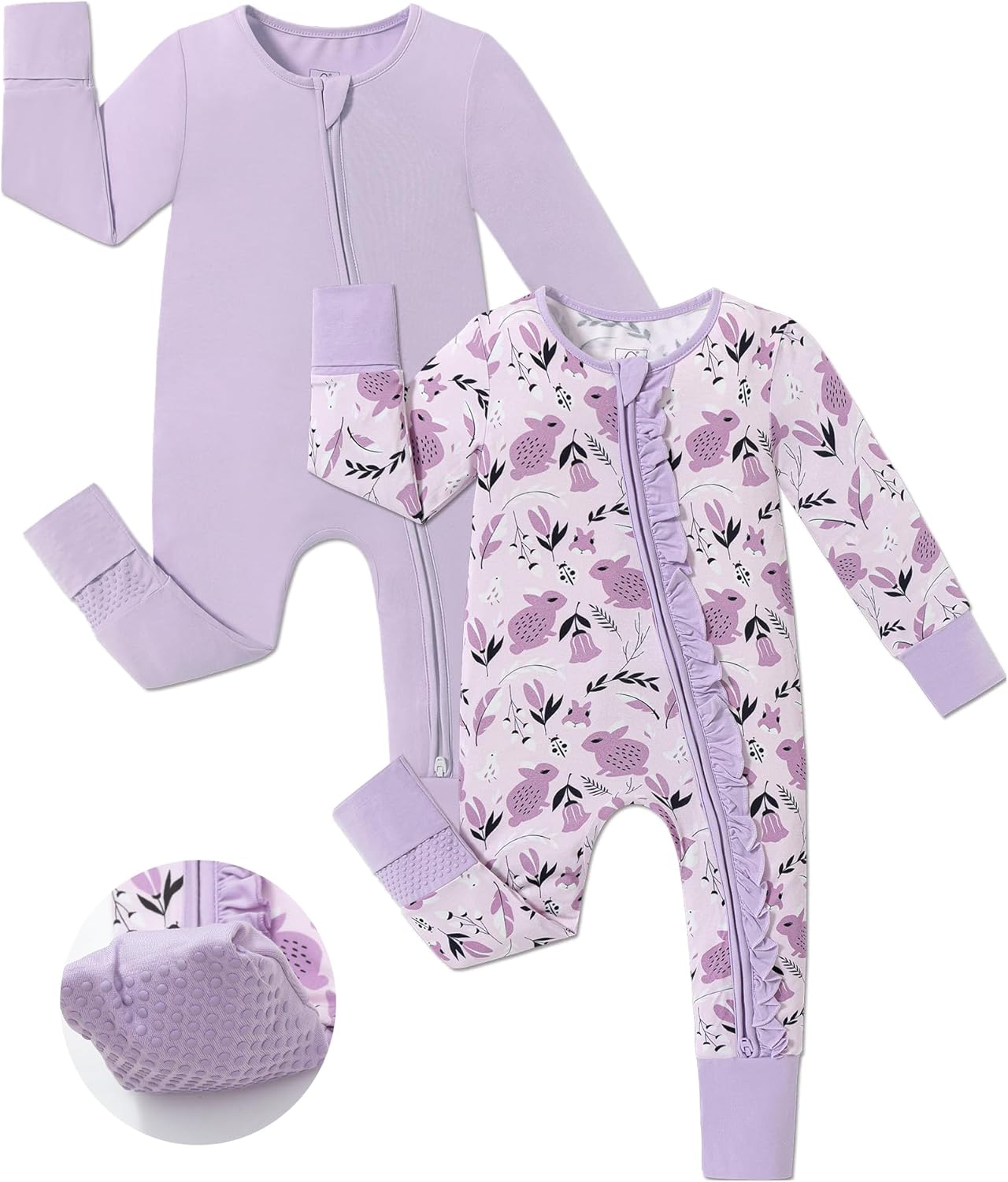 JunNeng Baby Girl Viscose from Bamboo Sleeper with Mitten Cuffs, 2 Way Zipper Romper, Sleep N' Play Pajamas 0-18 Months