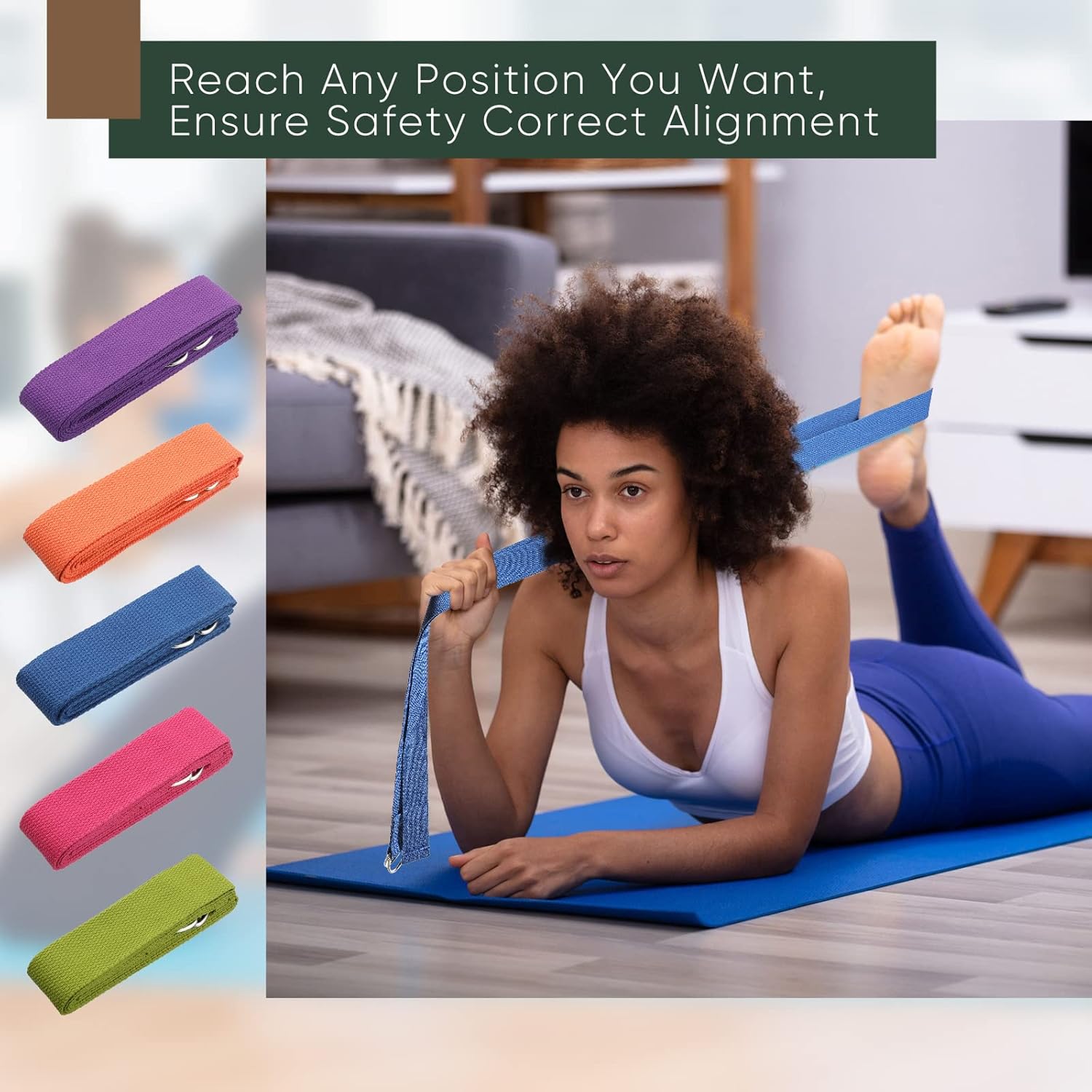 10 Pcs Yoga Strap 8ft Yoga Stretching Exercise Band Stretching Belt with Adjustable Metal D Ring Buckle Loop for Pilates, Dance, Physical Therapy, Gym Workout - Image 6
