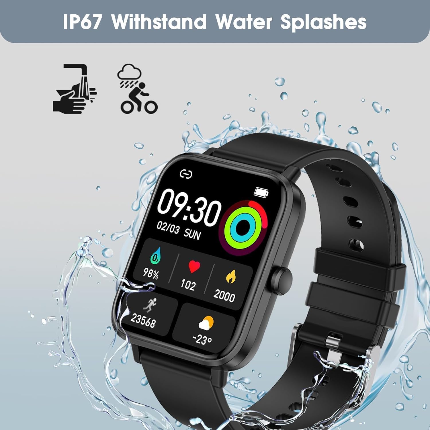 Smart Watch (Answer/Make Call): 1.85" Waterproof Fitness Trackers with 24-Hours Blood Pressure Heart Rate SpO2 Sleep Monitor Watches for Men Women, iPhone Android Compatible (Stone Black) - Image 8