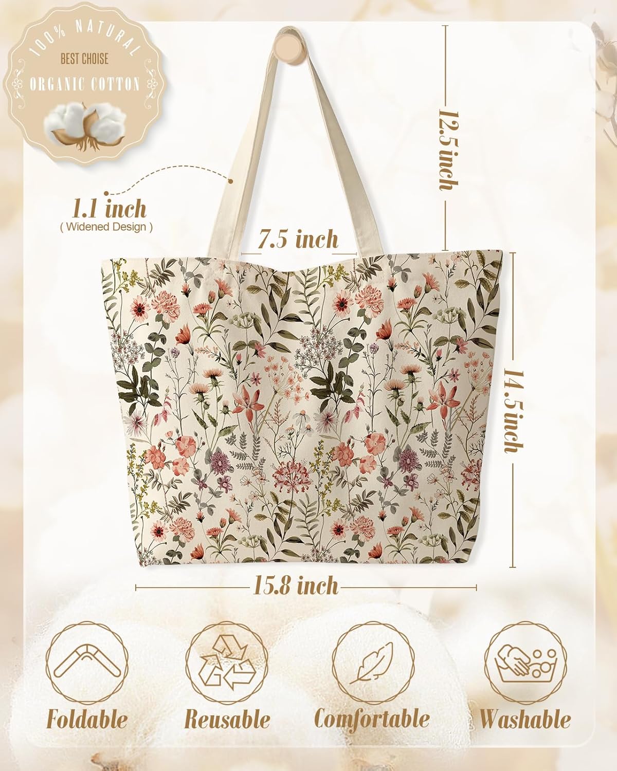 Miss Adola Large Tote Bag for Women - Canvas Tote Bag with Zipper Aesthetic Reusable Shoulder Bag for Gym, Travel, Work - Image 4