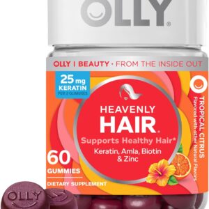 OLLY Heavenly Hair Gummy, Supports Healthy Hair, Keratin, Biotin, AMLA, Chewable Supplement, 30 Day Supply – 60 Count