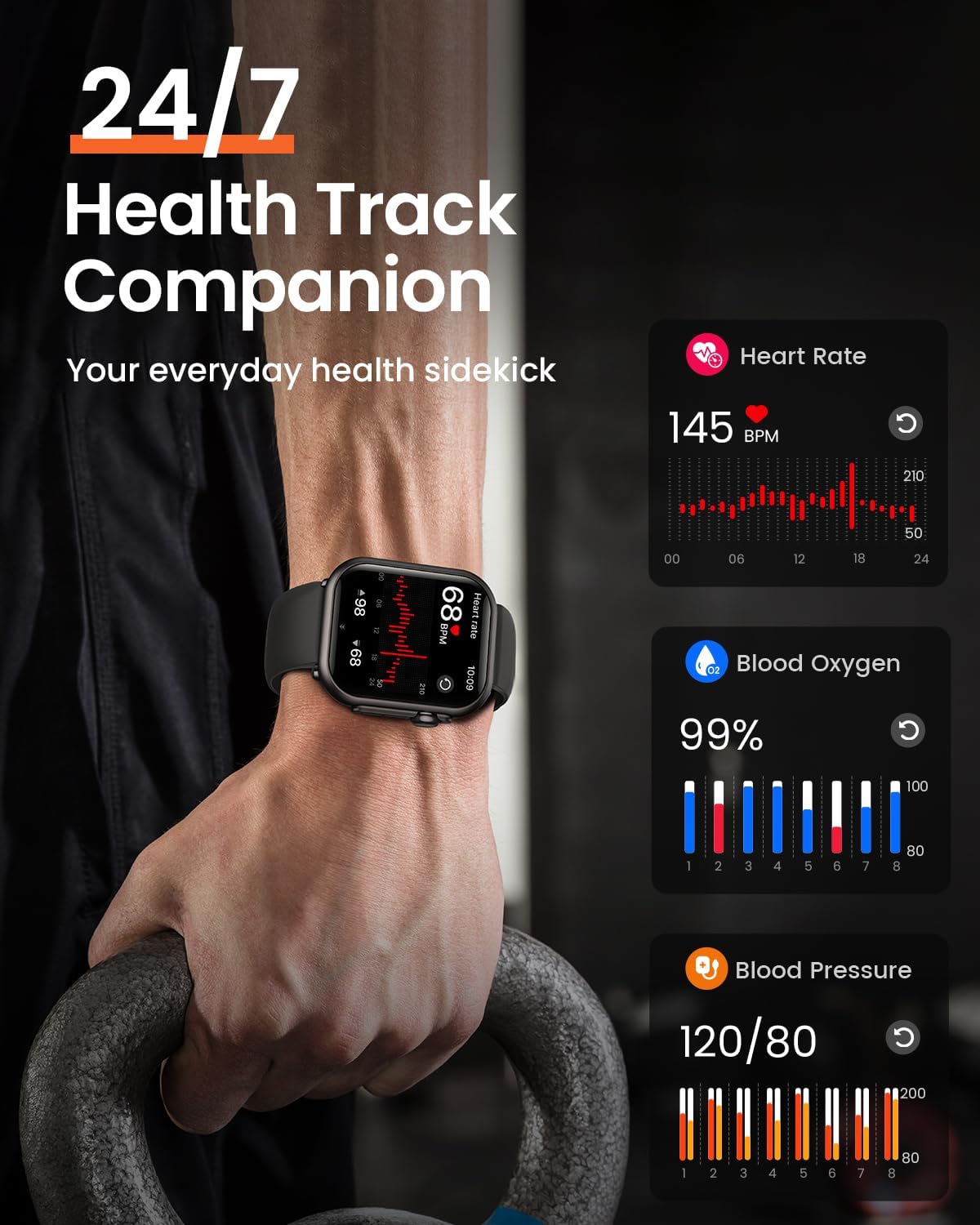 Smart Watch for Women for iPhone Android: 1.85"Smartwatch with Make/Answer Call Sleep Heart Rate SpO2 Blood Pressure Monitor IP68 Waterproof 120+Sport Mode Fitness Tracker 1000mAh Battery 2Bands Black - Image 4