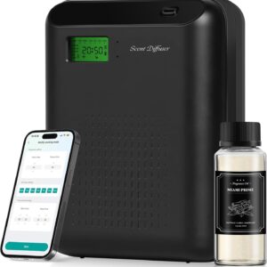 Scent Air Machine Starter Kit – Waterless Diffuser for Home & Commercial Use, Hotel Scent Diffuser Includes 100ml Essential Oil, WiFi/Bluetooth Control, 2000 sq.ft Coverage, Wall-Mount & Desktop,Black