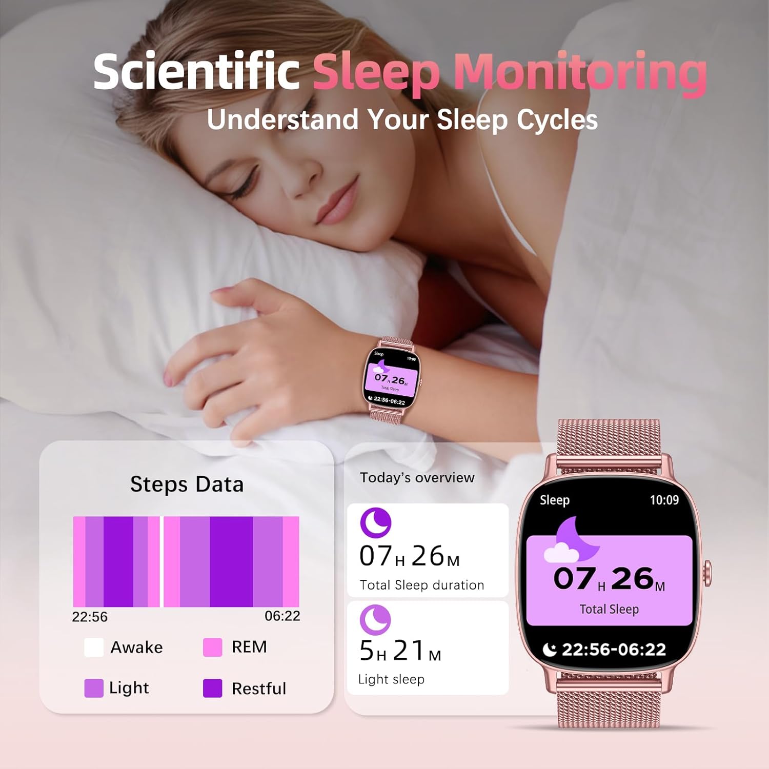 Smart Watch for Women, Answer/Make Call,1.85'' Ultra-Clear Screen Fitness Tracker with Heart Rate/Sleep/SpO2 Monitor,Smartwatch for iPhone/Samsung/Android,120+ Sport Modes,IP68 Waterproof with 2 Bands - Image 3