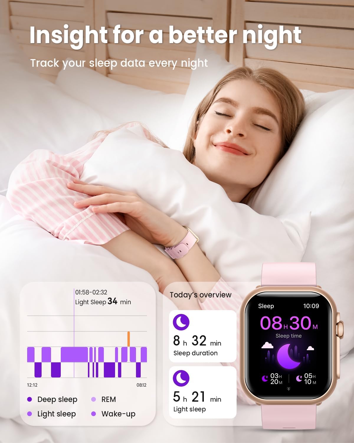 Smart Watch for Women for iPhone Android: 1.85"Smartwatch with Make/Answer Call Sleep Heart Rate SpO2 Blood Pressure Monitor IP68 Waterproof 120+Sport Mode Fitness Tracker 1000mAh Battery 2Bands Pink - Image 6