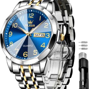 OLEVS Watch for Men Luxury Dress Analog Quartz Stainless Steel Waterproof Luminous Date Diamond Business Two Tone Casual Wrist Watch