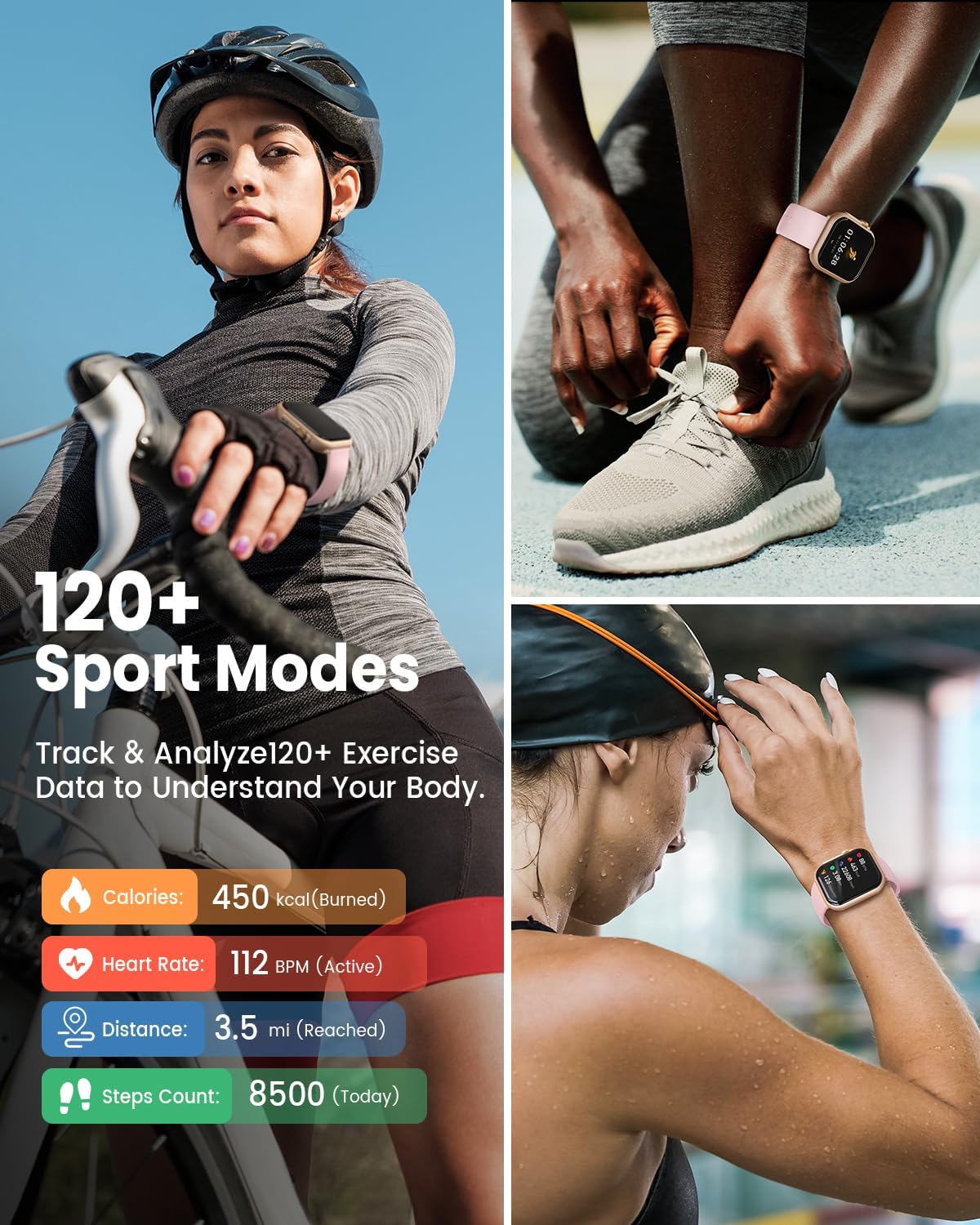 Smart Watch for Women for iPhone Android: 1.85"Smartwatch with Make/Answer Call Sleep Heart Rate SpO2 Blood Pressure Monitor IP68 Waterproof 120+Sport Mode Fitness Tracker 1000mAh Battery 2Bands Pink - Image 4