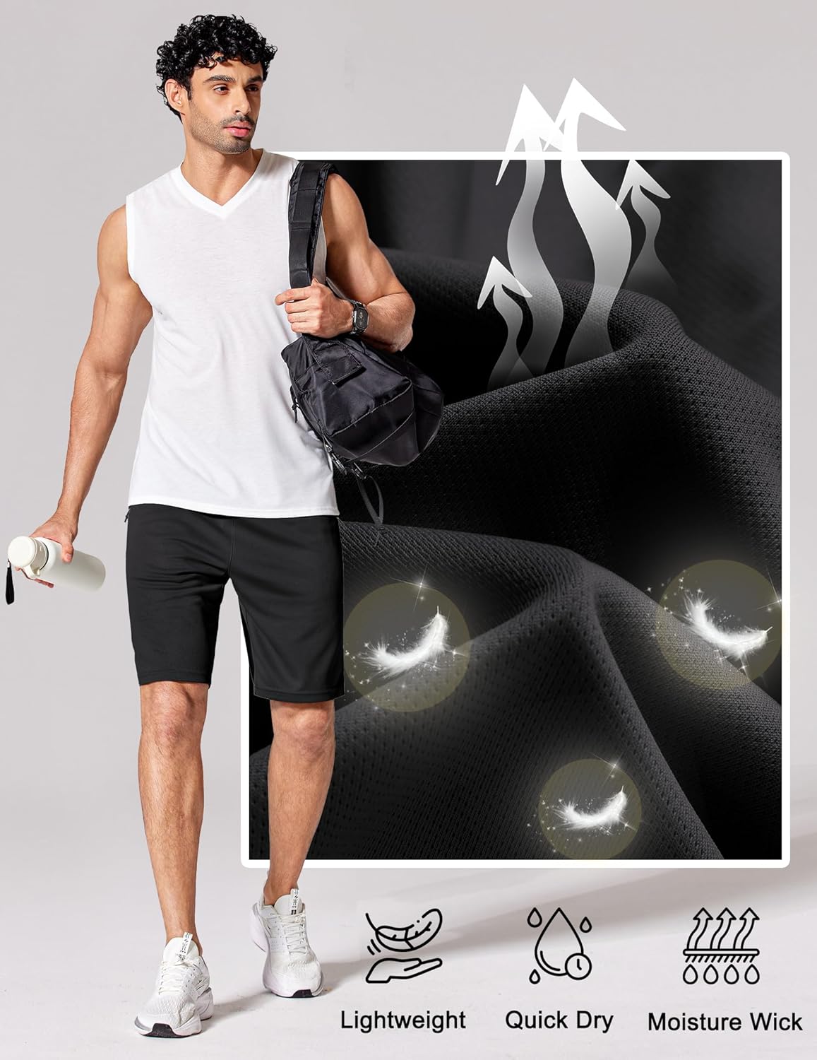 COOFANDY Mens Athletic Running Shorts 9" Lightweight Quick Dry Drawstring Mesh Gym Shorts with Zipper Pockets - Image 5