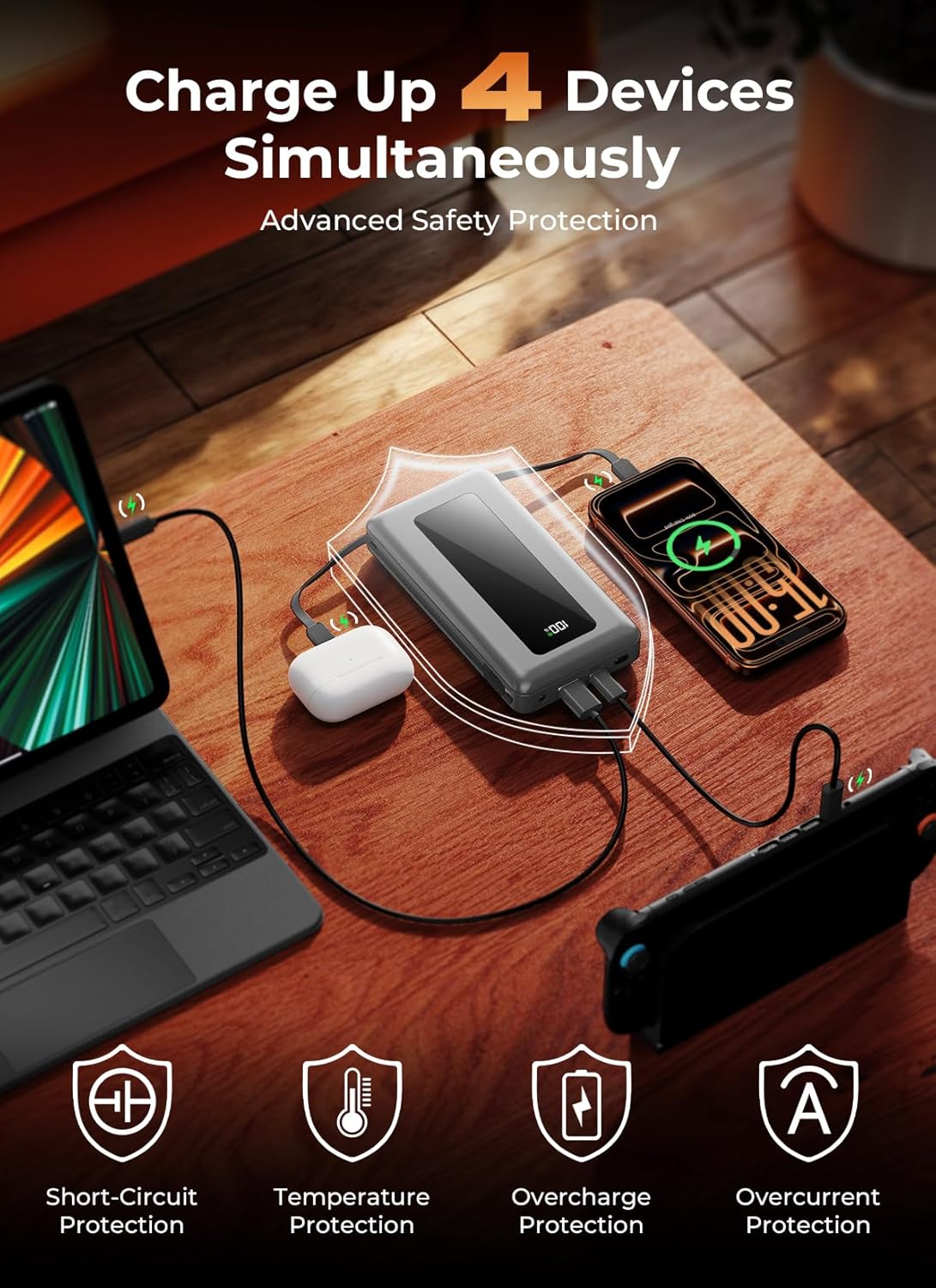 Portable Charger Power Bank, 50000mAh Travel Camping Essential Battery Pack with Built-in Cables, PD 22.5W Fast Charging, Large Capacity Portable Phone Charger for iPhone, Light Grey - Image 7