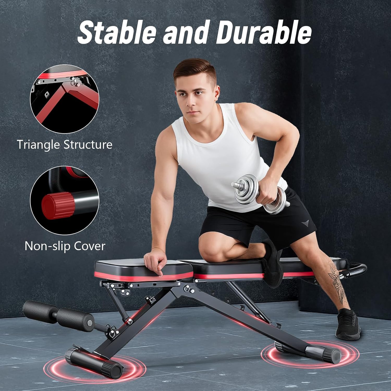 2026 1000LBS Adjustable Weight Bench, Multi-Functional Incline Decline Flat Bench Press, Foldable Full Body Dumbbell Workout Bench for Home Gym Weight Training, Sit Ups, Space-Saving Fitness Equipment - Image 5