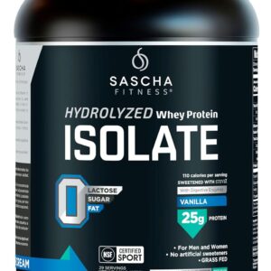 SASCHA FITNESS Hydrolyzed Whey Protein Isolate,100% Grass-Fed (2 Pounds, Vanilla)