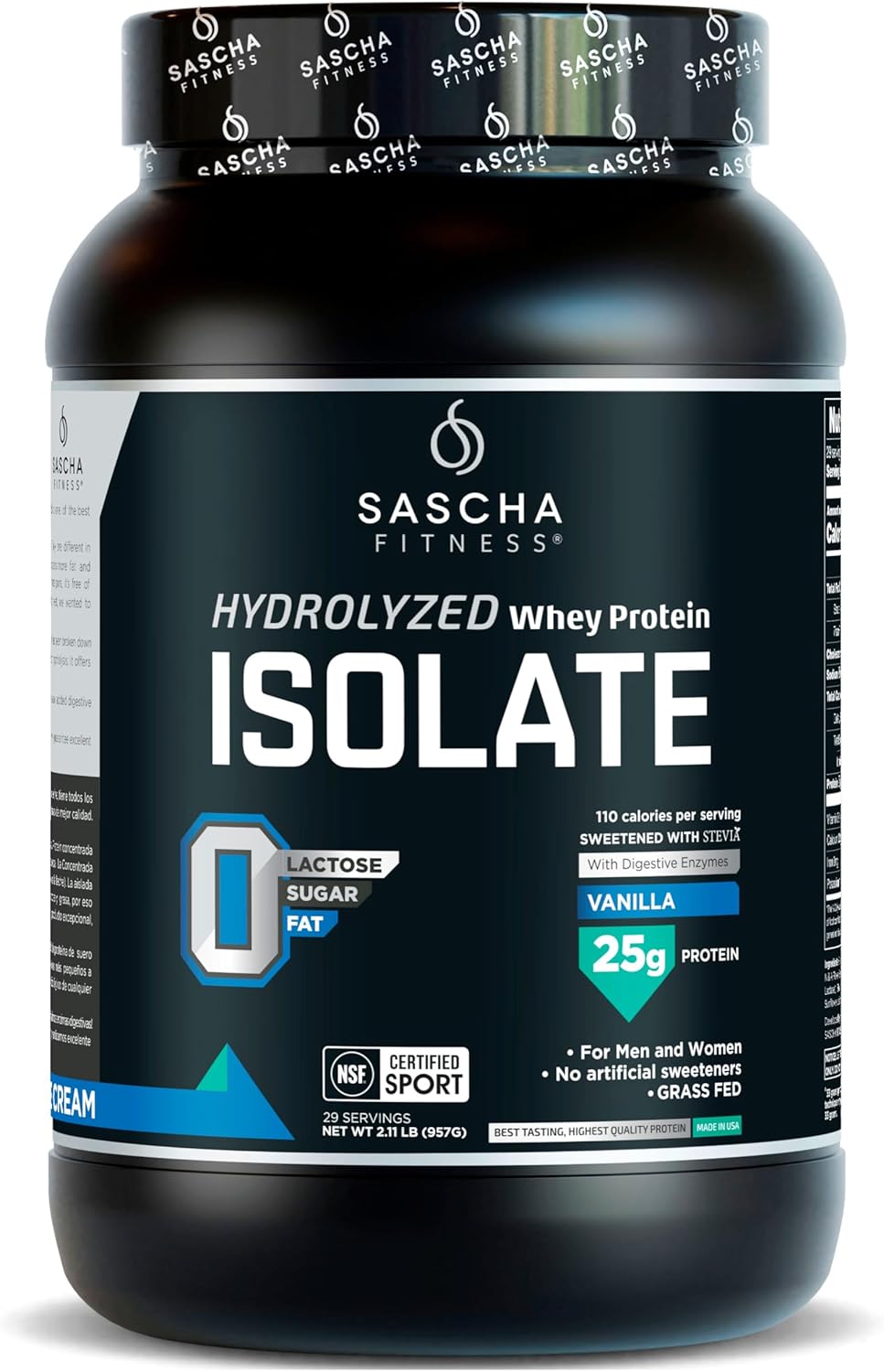 SASCHA FITNESS Hydrolyzed Whey Protein Isolate,100% Grass-Fed (2 Pounds, Vanilla)