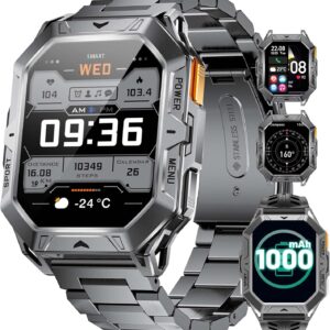 TX1 Military Smart Watch for Men, 1000mAh 80 Days Long Battery, 2.13” AMOLED Smartwatch, 100+ Sport Mode/IP68 Waterproof Fitness Tracker, Rugged Smart Watch for Android iOS Compatible