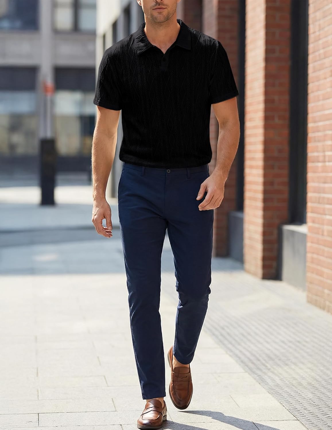 JMIERR Mens Polo Shirt Textured Knit Button Casual Short Sleeve Summer Vacation Beach Stretchy Golf Shirts - Image 4