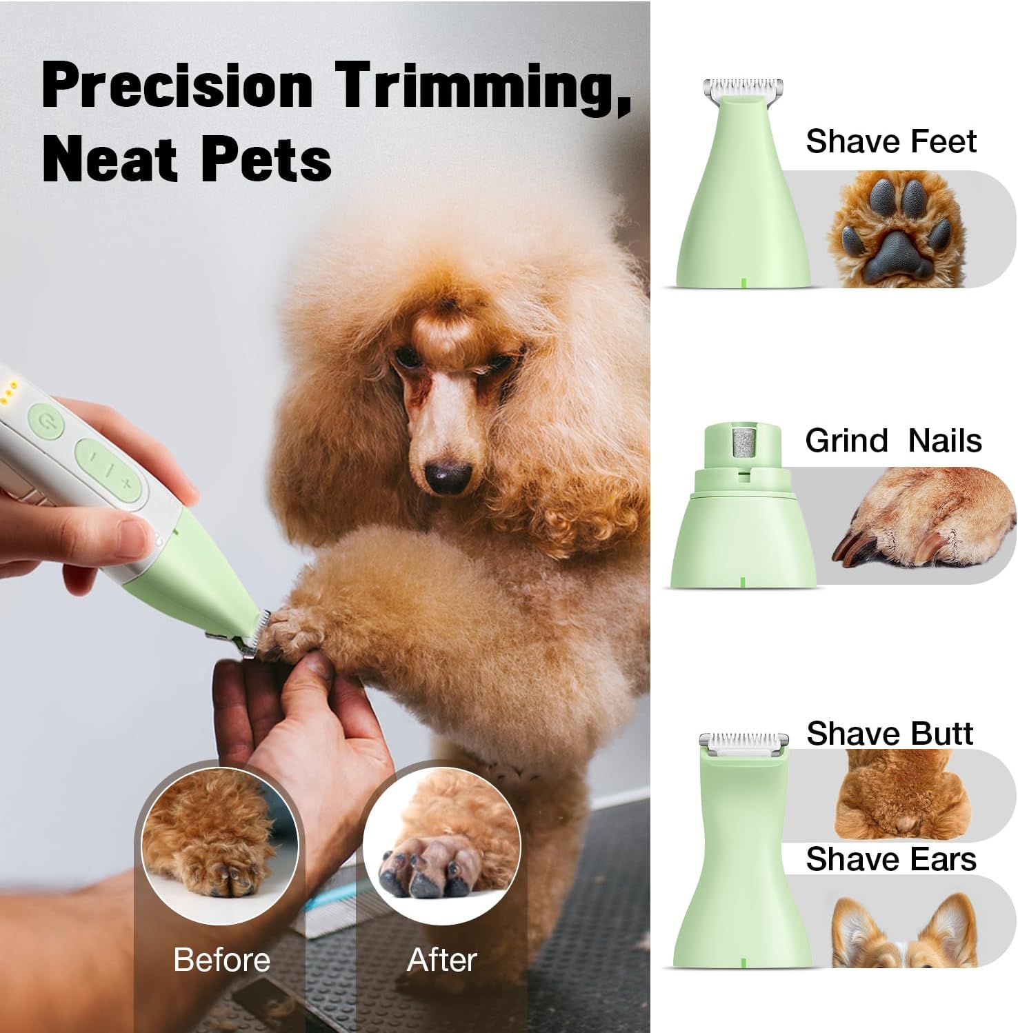 Dog Grooming Kit, Dog Clippers for Grooming for Thick Heavy Curly Coats, Professional Pet Paw Trimmer with Nail Grinder Low Noise Rechargeable Stainless Steel Hair Trimmer for Dogs Cats - Image 4