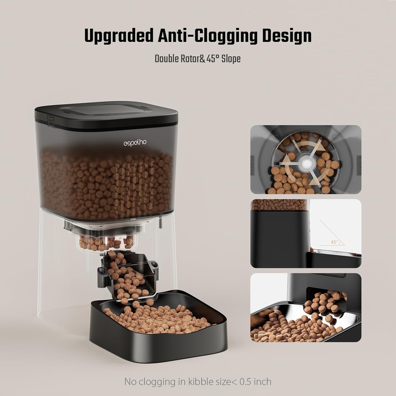 Espelho Automatic Cat Feeder- 4L Timed Cat Food Dispenser 1-6 Meals Control for Cat and Small Dog- Auto Pet Feeder with Desiccant Bag Keep Fresh for Reliable Easy Set Up and Clean- Voice Recorder - Image 5