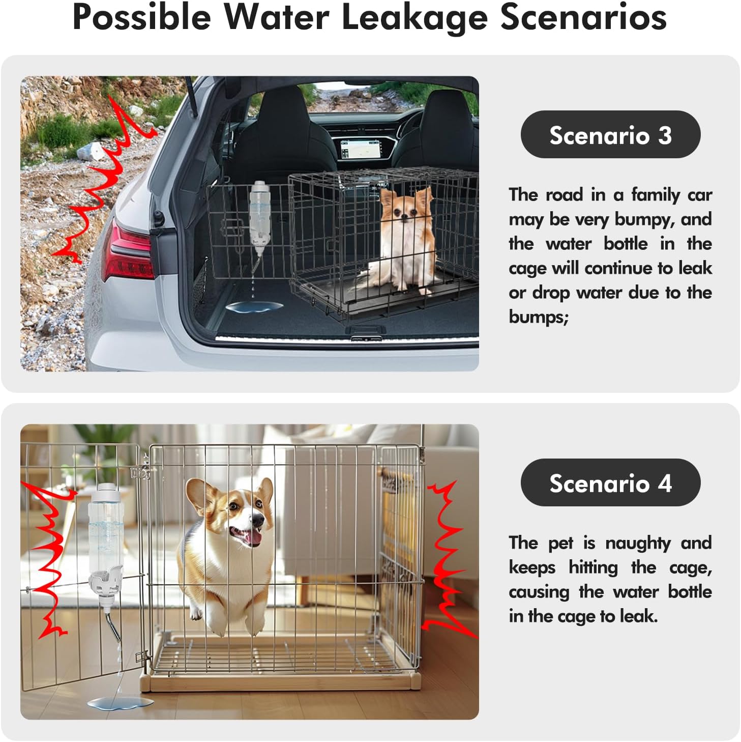 Vannon Rabbit Water Bottle for Cage, Top Fill 34oz Bunny Water Bottle No Drip Automatic Water Dispenser for Dog, Rabbit, Guinea Pig & Small Animals Hanging Cage Water Bottle - Image 8