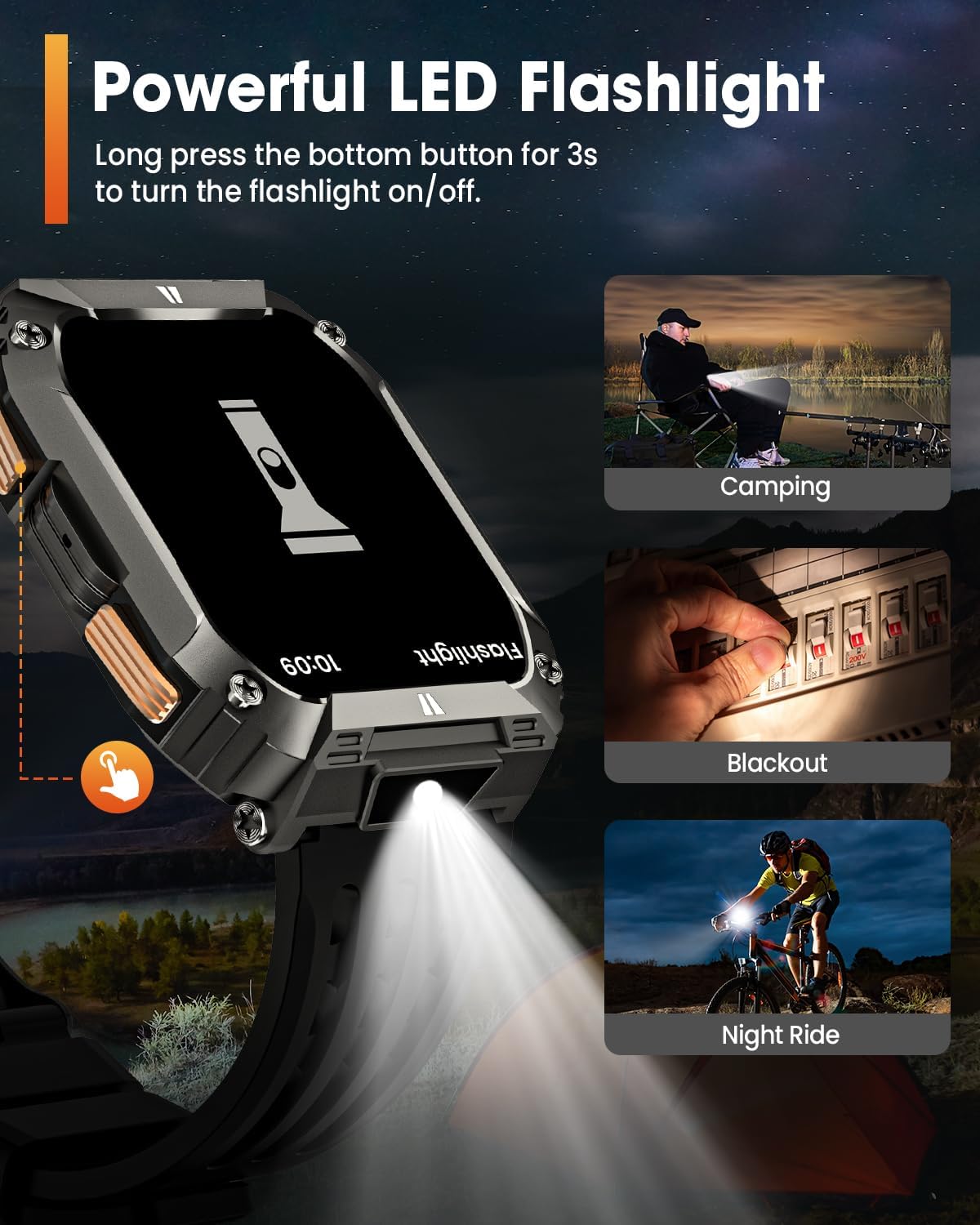 Smart Watches for Men Fitness Watch: 100 Days Battery Life/Call/Answer 1.95'' Mens Military Smart Watch for Android & iPhone, Fitness Tracker with Flashlight/Heart Rate Sleep Monitor/100+ Sport Modes - Image 5