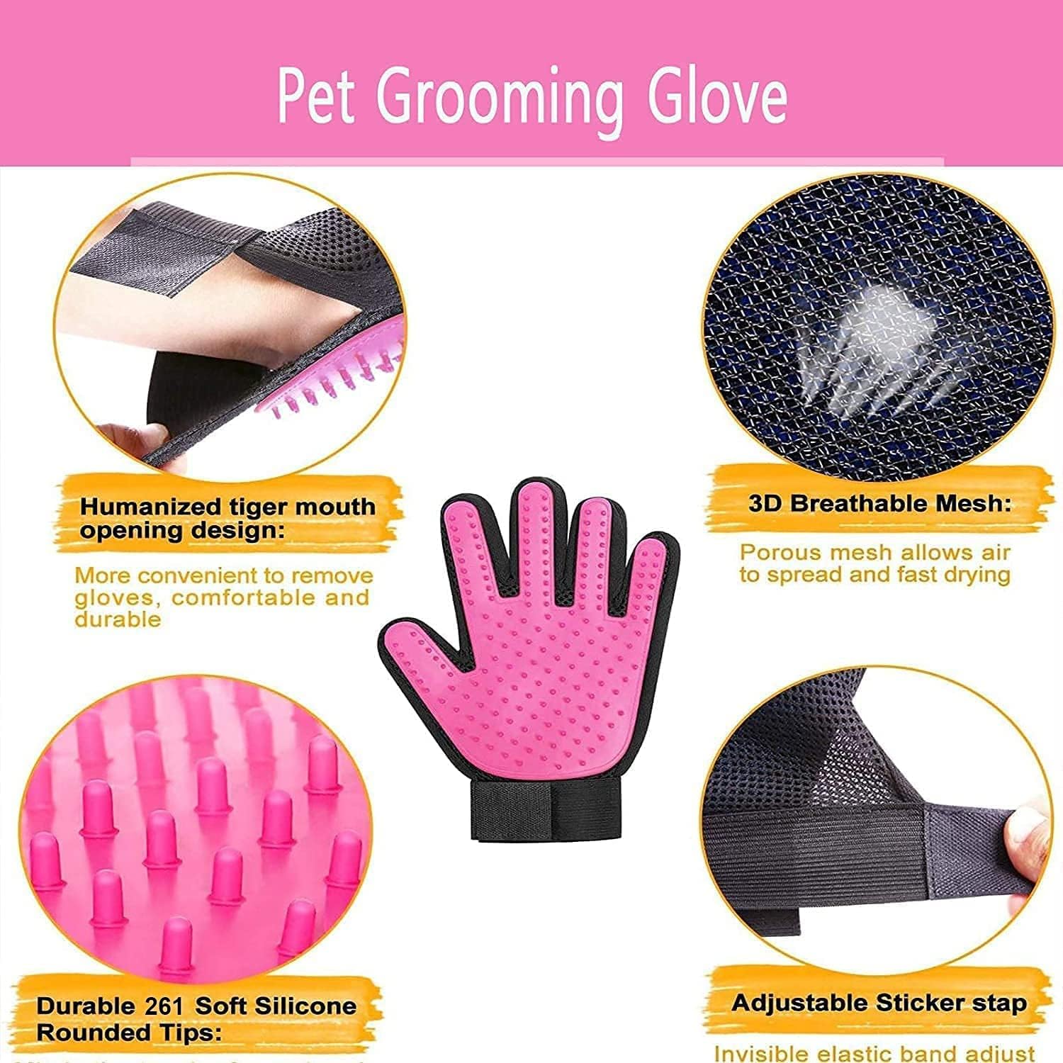 BYETOO Pet Dog Cat Grooming Glove with 261Tips,Gentle Deshedding Brush Glove,Efficient Pet Hair Remover Mitt,Massage Tool with Enhanced Five Finger Design,for Dog,Cat,Rabbit,Horse with Long/Short Fur - Image 6