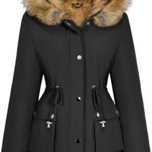 HEEKPEK Women Winter Coats Fleece Lined Parka Jackets Hooded Warm Thicken Coat With Pockets and Fur Hood Trendy Overcoat