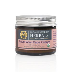 Organic Meadow Herbals Love Your Face Cream 2oz. USDA Certified Organic. Rich Facial Moisturizer for all skin types. Woman-owned & Operated Since 1994
