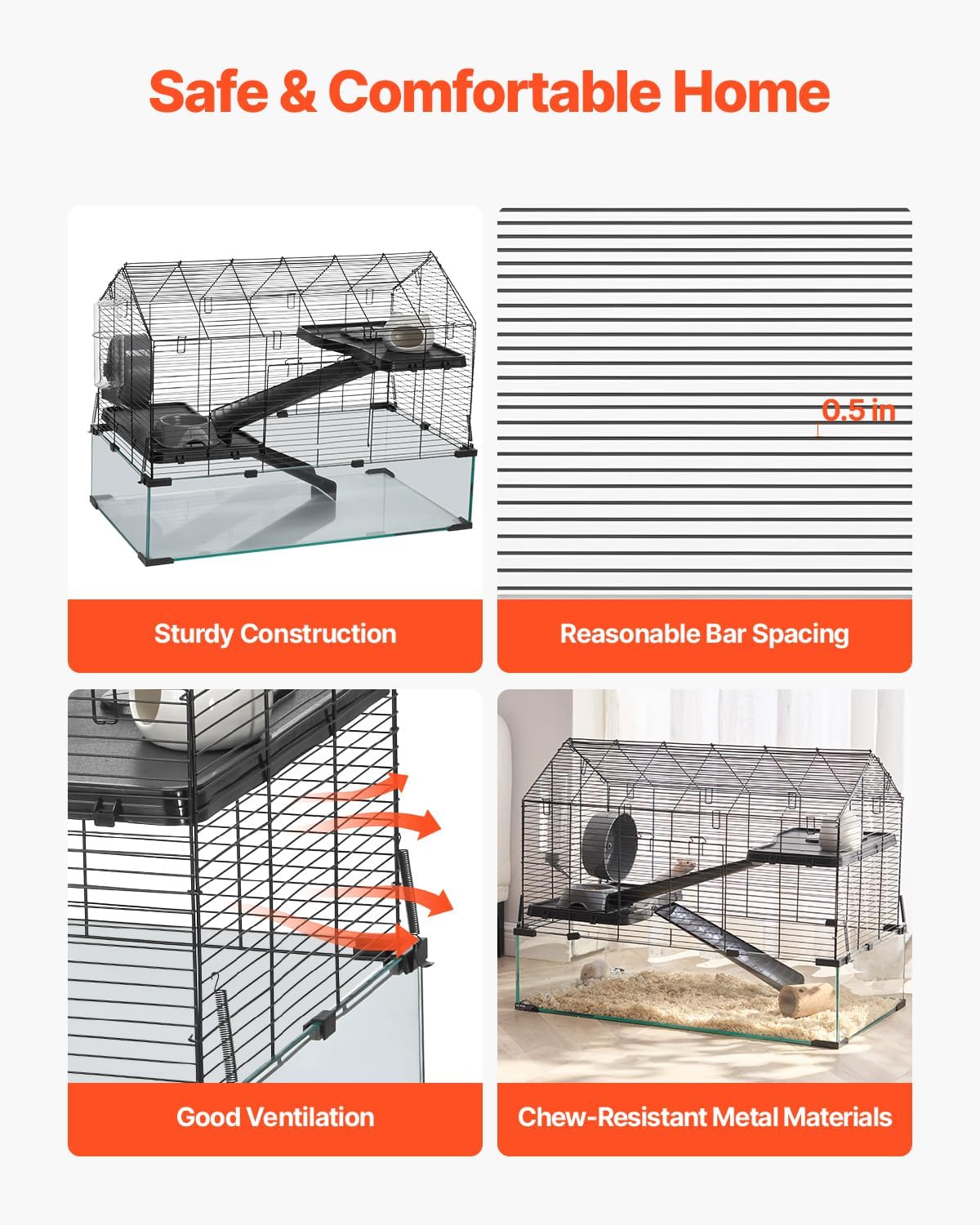 VEVOR Hamster Cage, 360° Viewing Transparent Hamster Habitats, Small Animal Cage, 29.5 x 17.3 x 24 in, Ventilated Pet Mouse Cages with Water Bottle, Portable Hamster House for Rats, Guinea Pigs - Image 2