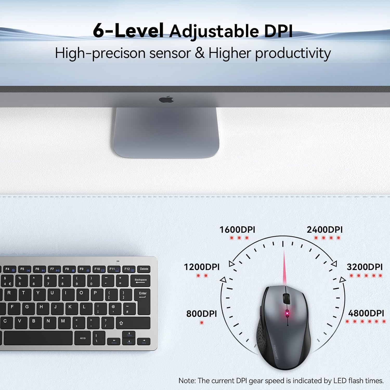 TECKNET Wireless Mouse, 2.4G USB Computer Mouse with 6-Level Adjustable 4800 DPI, Silent Quiet Click,30 Months Battery, Ergonomic Grips, 6 Buttons Portable for PC, Chromebook, Mac - Grey - Image 2