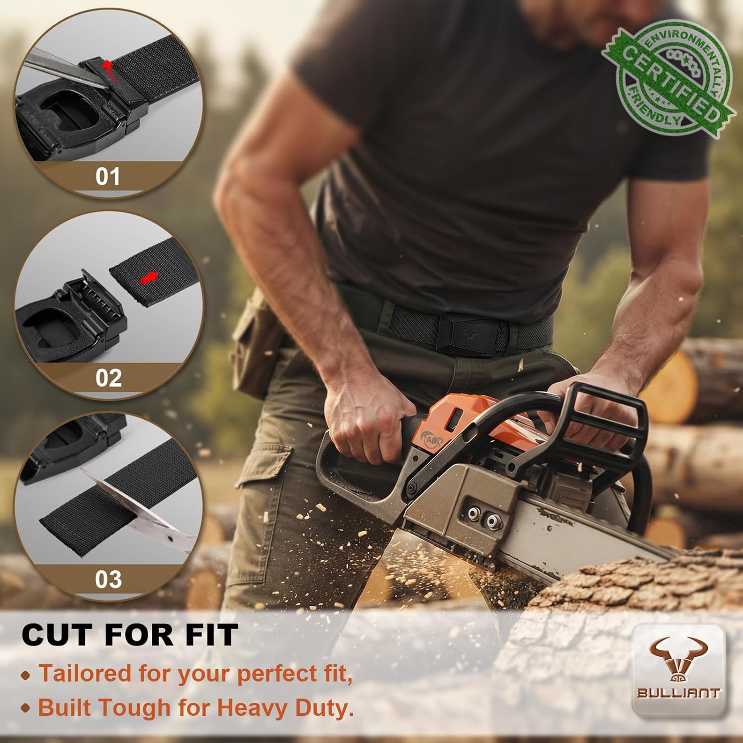 BULLIANT Men Tractical Belt,Stretch Western Rigger Web Belt For Cowboy Military Heavy Duty Hiking Hunting 1.5"-Cut For Fit - Image 7