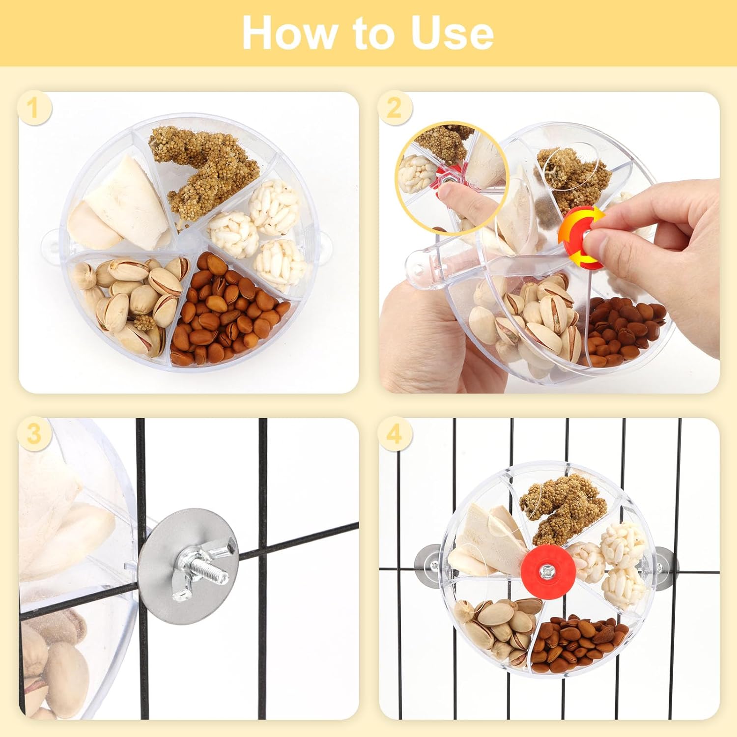 Bird Creative Foraging System Wheel Seed Food Ball Rotate Training Toy for Small and Medium Parrots Parakeet Cockatiel Conure (Clear) - Image 4
