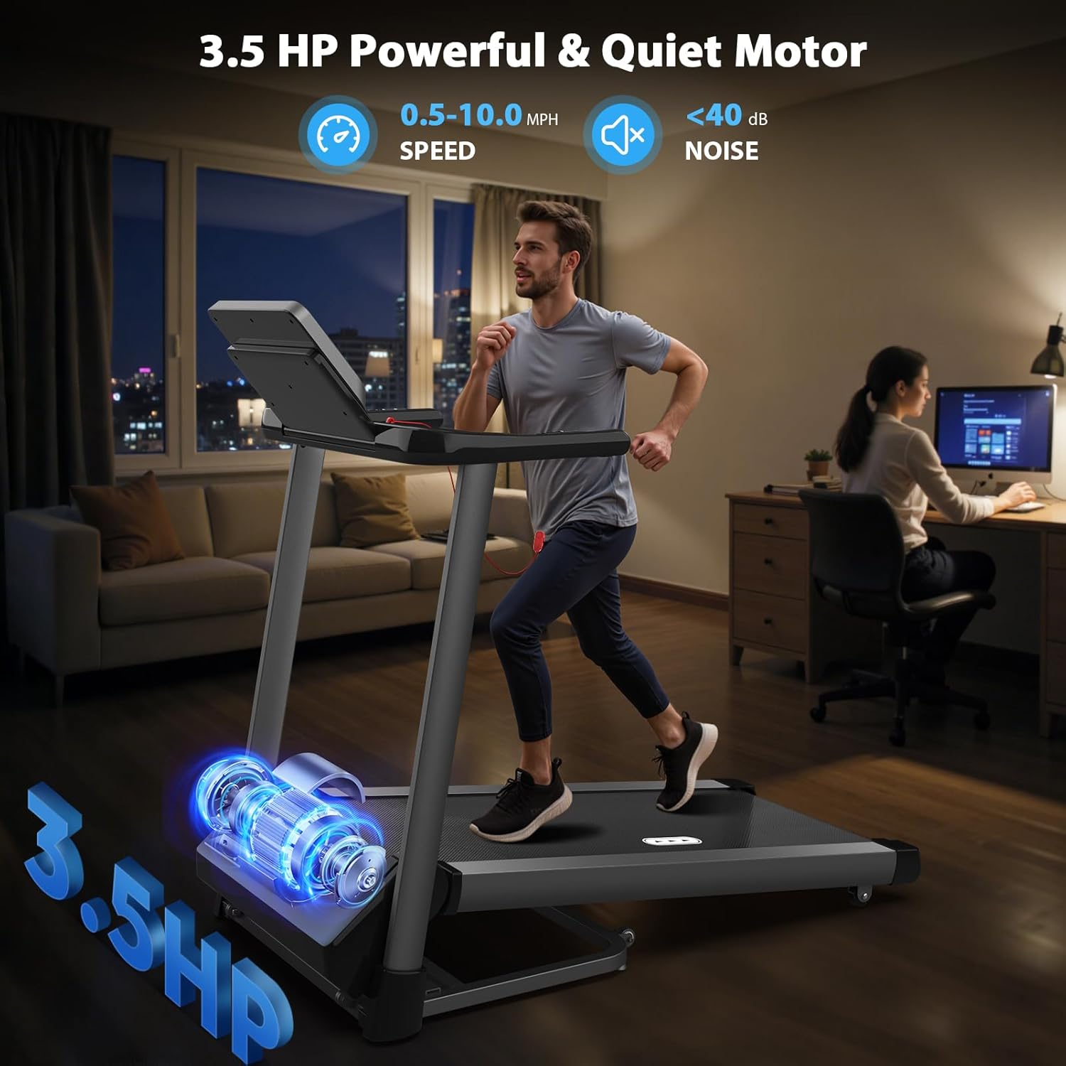 CIIHI Treadmill with Auto Incline - 450 LBS Capacity 15% Auto Incline Treadmill for Home, 0.5-10 MPH Foldable Running Machine with 47.2”x18.1” Belt, APP, Speaker, Speed & Incline Quick Button - Image 8