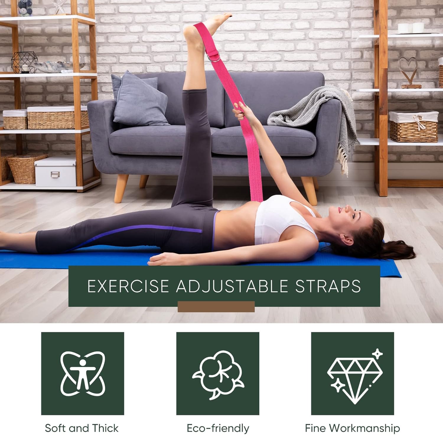 10 Pcs Yoga Strap 8ft Yoga Stretching Exercise Band Stretching Belt with Adjustable Metal D Ring Buckle Loop for Pilates, Dance, Physical Therapy, Gym Workout - Image 5