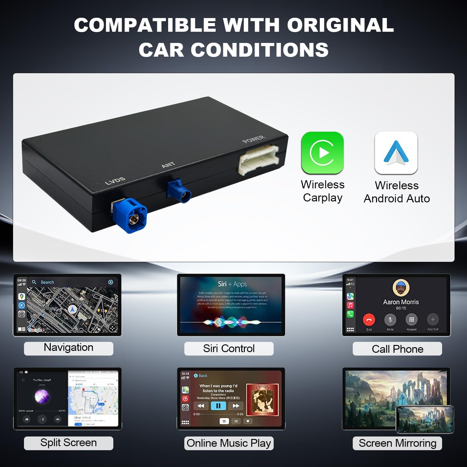 Wireless CarPlay/Android Auto Retrofit Kit Decoder Module Compatible with Audi A3/S3/A4/ A5/Q2L/Q5L/Q7 2014-2018 with MIB System, Carplay Receiver Box Support OEM Controls, MirrorLink, Reverse Camera - Image 5